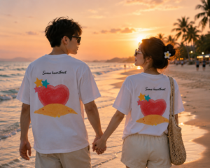 Cặp đôi Inklove dạo biển lúc hoàng hôn.